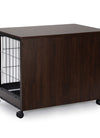 Indoor Dog Crate, Sofa Side End Table, 2-Tier Wooden Pet Cage with Removable Tray, Walnut