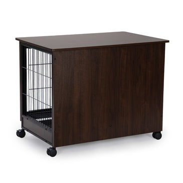 Indoor Dog Crate, Sofa Side End Table, 2-Tier Wooden Pet Cage with Removable Tray, Walnut