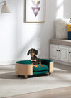 Scandinavian style Elevated Dog Bed Pet Sofa With Solid Wood legs and Bent Wood Back; Velvet Cushion; Small Size