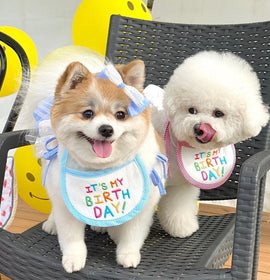 New Happy Birthday Embroidery Dog bib Pet Cat Dog bib Mouth towel
