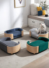Scandinavian style Elevated Dog Bed Pet Sofa With Solid Wood legs and Bent Wood Back; Velvet Cushion; Small Size