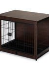 Indoor Dog Crate, Sofa Side End Table, 2-Tier Wooden Pet Cage with Removable Tray, Walnut