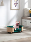 Scandinavian style Elevated Dog Bed Pet Sofa With Solid Wood legs and Bent Wood Back; Velvet Cushion; Small Size