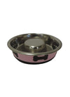 Slow Feeder Spill Proof Pet Bowl with Rubber Base and Bone Design; Pink and Black
