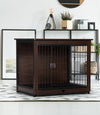 Indoor Dog Crate, Sofa Side End Table, 2-Tier Wooden Pet Cage with Removable Tray, Walnut