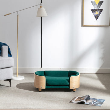 Scandinavian style Elevated Dog Bed Pet Sofa With Solid Wood legs and Bent Wood Back; Velvet Cushion; Small Size