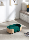 Scandinavian style Elevated Dog Bed Pet Sofa With Solid Wood legs and Bent Wood Back; Velvet Cushion; Small Size