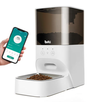 Automatic Cat Feeder, Timed Cat Feeder with APP Control, Dog Food Dispenser with Stainless Steel & Lock Lid, Up to 20 Portions 10 Meals Per Day, 30S Voice Recorder, 4L Programmable Pet Feeder