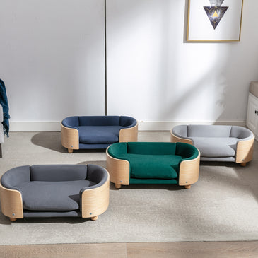 Scandinavian style Elevated Dog Bed Pet Sofa With Solid Wood legs and Bent Wood Back; Velvet Cushion; Small Size