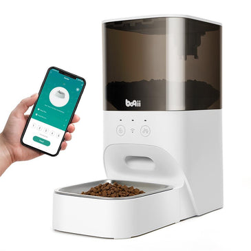 Automatic Cat Feeder, Timed Cat Feeder with APP Control, Dog Food Dispenser with Stainless Steel & Lock Lid, Up to 20 Portions 10 Meals Per Day, 30S Voice Recorder, 4L Programmable Pet Feeder