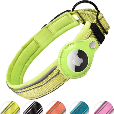 Reflective AirTag Dog Collar; ivienx Apple Air Tag Heavy Duty Dog Collar [Wide] Padded Pet Collar with AirTag Case Holder Accessories for Small Medium Large Dogs