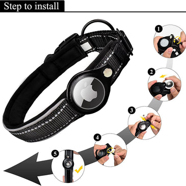 Reflective AirTag Dog Collar; ivienx Apple Air Tag Heavy Duty Dog Collar [Wide] Padded Pet Collar with AirTag Case Holder Accessories for Small Medium Large Dogs