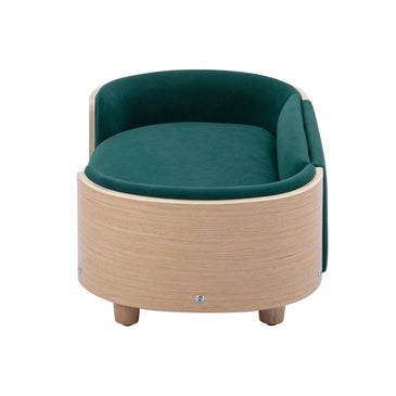 Scandinavian style Elevated Dog Bed Pet Sofa With Solid Wood legs and Bent Wood Back; Velvet Cushion; Small Size