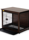Indoor Dog Crate, Sofa Side End Table, 2-Tier Wooden Pet Cage with Removable Tray, Walnut