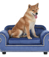 27\" Pet Sofa, Dog sofa, Dog bed, Cat Sofa, Cat Bed, Wooden Frame And Velvet with Buttons And Beige Rope Lines, 4 Black Sturdy Plastic Sofa Feet