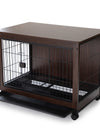 Indoor Dog Crate, Sofa Side End Table, 2-Tier Wooden Pet Cage with Removable Tray, Walnut