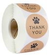 500 Pcs Kraft Paper Thank You Stickers Dog Paws Seals Baking Stickers Gift Wrap Stickers Decorative Labels, 1 Roll