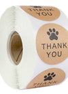 500 Pcs Kraft Paper Thank You Stickers Dog Paws Seals Baking Stickers Gift Wrap Stickers Decorative Labels, 1 Roll