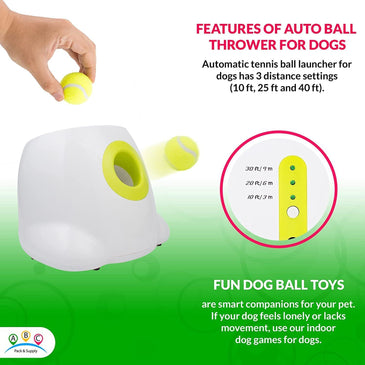 PUREVACY White Automatic Dog Ball Launcher Machine; Automatic Tennis Ball Thrower for Dogs 10.2 x 8.3 x 10.6; ABS Automatic Ball Launcher for Dogs; Pet Ball Launcher with 3 Tennis Balls