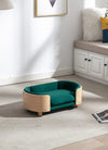 Scandinavian style Elevated Dog Bed Pet Sofa With Solid Wood legs and Bent Wood Back; Velvet Cushion; Small Size
