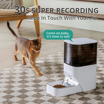 Automatic Cat Feeder, Timed Cat Feeder with APP Control, Dog Food Dispenser with Stainless Steel & Lock Lid, Up to 20 Portions 10 Meals Per Day, 30S Voice Recorder, 4L Programmable Pet Feeder