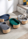 Scandinavian style Elevated Dog Bed Pet Sofa With Solid Wood legs and Bent Wood Back; Velvet Cushion; Small Size