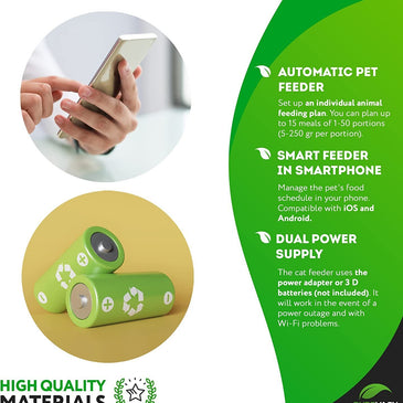 PUREVACY Automatic Pet Feeder with Programmable Meals and Portions. 6L Auto Dry Food Dispenser with App Control; WiFi Enable; 10s Voice Recorder & Dual Power Supply for Cats; Dogs and Small Pets