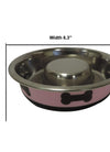 Slow Feeder Spill Proof Pet Bowl with Rubber Base and Bone Design; Pink and Black