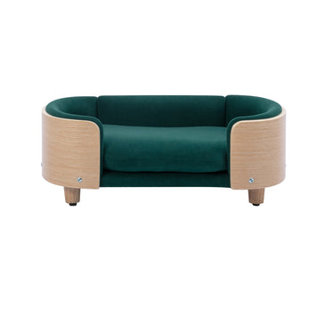 Scandinavian style Elevated Dog Bed Pet Sofa With Solid Wood legs and Bent Wood Back; Velvet Cushion; Small Size
