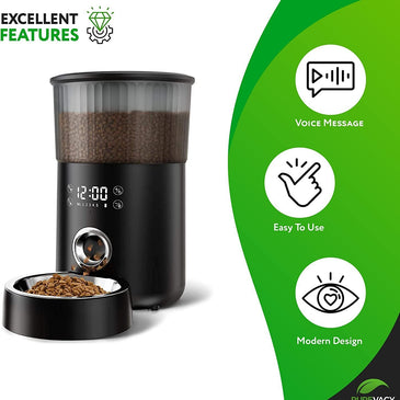 PUREVACY Automatic Pet Feeder with Programmable Meals and Portions. 6L Auto Dry Food Dispenser with App Control; WiFi Enable; 10s Voice Recorder & Dual Power Supply for Cats; Dogs and Small Pets