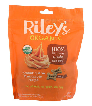 Riley's Organics Organic Dog Treats, Peanut Butter & Molasses Recipe, Small - Case of 6 - 5 OZ