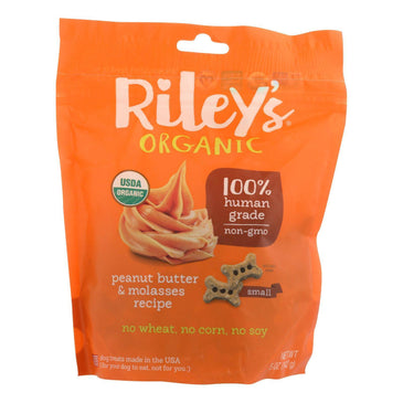 Riley's Organics Organic Dog Treats, Peanut Butter & Molasses Recipe, Small - Case of 6 - 5 OZ