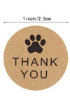 500 Pcs Kraft Paper Thank You Stickers Dog Paws Seals Baking Stickers Gift Wrap Stickers Decorative Labels, 1 Roll