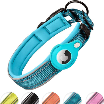 Reflective AirTag Dog Collar; ivienx Apple Air Tag Heavy Duty Dog Collar [Wide] Padded Pet Collar with AirTag Case Holder Accessories for Small Medium Large Dogs