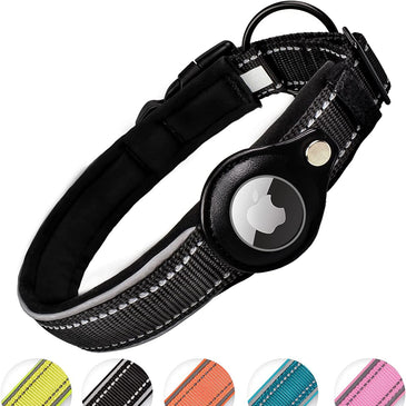 Reflective AirTag Dog Collar; ivienx Apple Air Tag Heavy Duty Dog Collar [Wide] Padded Pet Collar with AirTag Case Holder Accessories for Small Medium Large Dogs