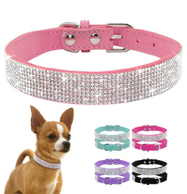 Dog Collar Crystal Glitter Rhinestone Pet Collars Zinc Alloy Buckle Collar For Small Medium Dogs Cats Chihuahua Pug Dog Collar