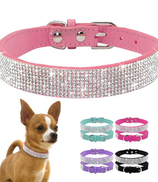 Dog Collar Crystal Glitter Rhinestone Pet Collars Zinc Alloy Buckle Collar For Small Medium Dogs Cats Chihuahua Pug Dog Collar