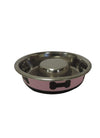 Slow Feeder Spill Proof Pet Bowl with Rubber Base and Bone Design; Pink and Black