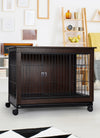 Indoor Dog Crate, Sofa Side End Table, 2-Tier Wooden Pet Cage with Removable Tray, Walnut