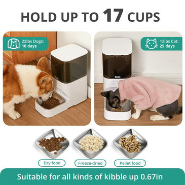 Automatic Cat Feeder, Timed Cat Feeder with APP Control, Dog Food Dispenser with Stainless Steel & Lock Lid, Up to 20 Portions 10 Meals Per Day, 30S Voice Recorder, 4L Programmable Pet Feeder