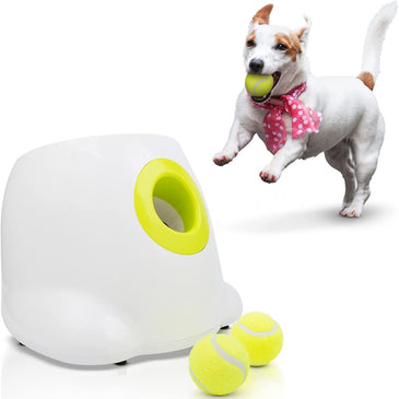 PUREVACY White Automatic Dog Ball Launcher Machine; Automatic Tennis Ball Thrower for Dogs 10.2 x 8.3 x 10.6; ABS Automatic Ball Launcher for Dogs; Pet Ball Launcher with 3 Tennis Balls