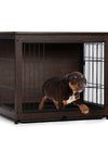 Indoor Dog Crate, Sofa Side End Table, 2-Tier Wooden Pet Cage with Removable Tray, Walnut