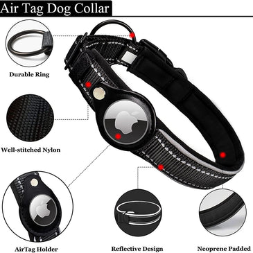 Reflective AirTag Dog Collar; ivienx Apple Air Tag Heavy Duty Dog Collar [Wide] Padded Pet Collar with AirTag Case Holder Accessories for Small Medium Large Dogs