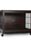 Indoor Dog Crate, Sofa Side End Table, 2-Tier Wooden Pet Cage with Removable Tray, Walnut