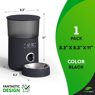 PUREVACY Automatic Pet Feeder with Programmable Meals and Portions. 6L Auto Dry Food Dispenser with App Control; WiFi Enable; 10s Voice Recorder & Dual Power Supply for Cats; Dogs and Small Pets