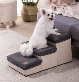 3 Tiers Foldable Dog Stairs; Pet Steps for Small to Medium Dogs; Dog Ladder Storage Stepper for Bed Sofa Couch